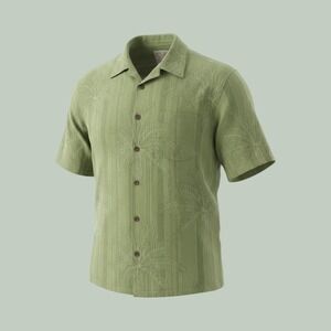 It's 5 O'Clock Somewhere Mens 100% Silk Camp Shirt XL Green Tropical Jacquard